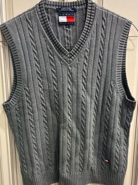 Tommy Hilfiger Men's Gray Cable Knit V-Neck Sweater Vest SZ M